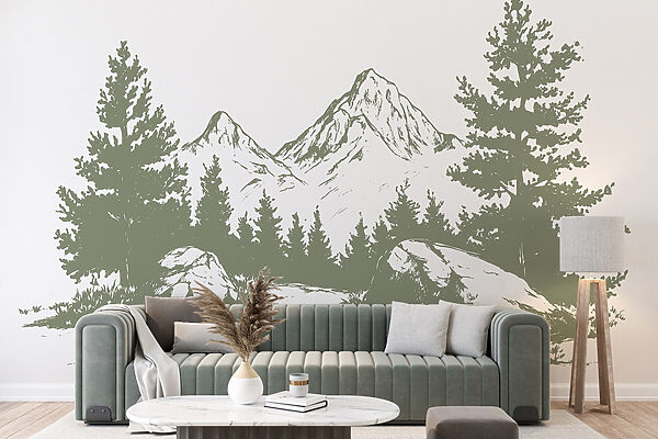 Drawing of trees and mountains Drawing of trees and mountains