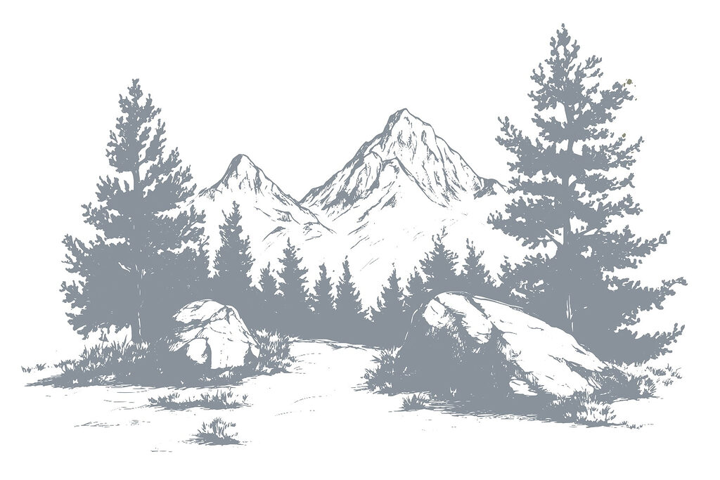 Mountain range with trees and rocks Mountain range with trees and rocks
