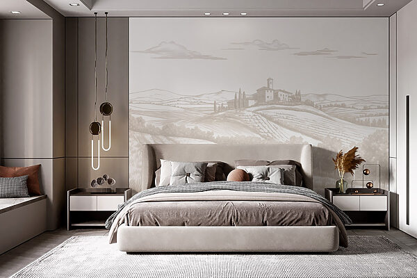 Wall murals Landscape with a house and fields (SKU: w03349) Wall murals Wall murals Landscape with a house and fields (SKU: w03349)