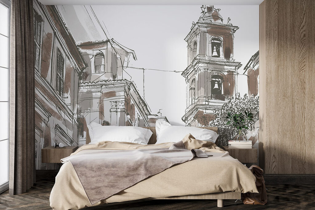 Drawing of a building with bells Drawing of a building with bells