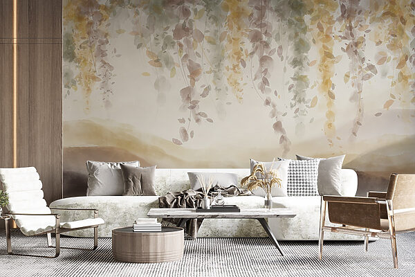 Painting of a landscape with leaves from the ceiling Painting of a landscape with leaves from the ceiling