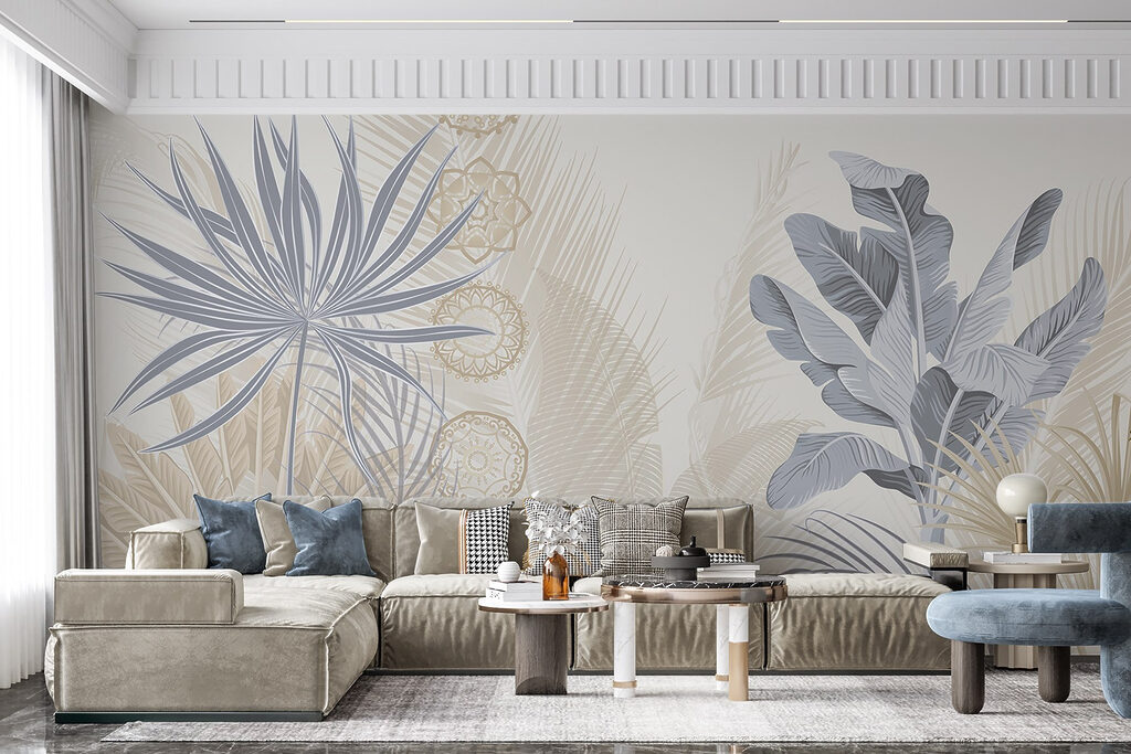 Exotic leaves in soft pastel tones