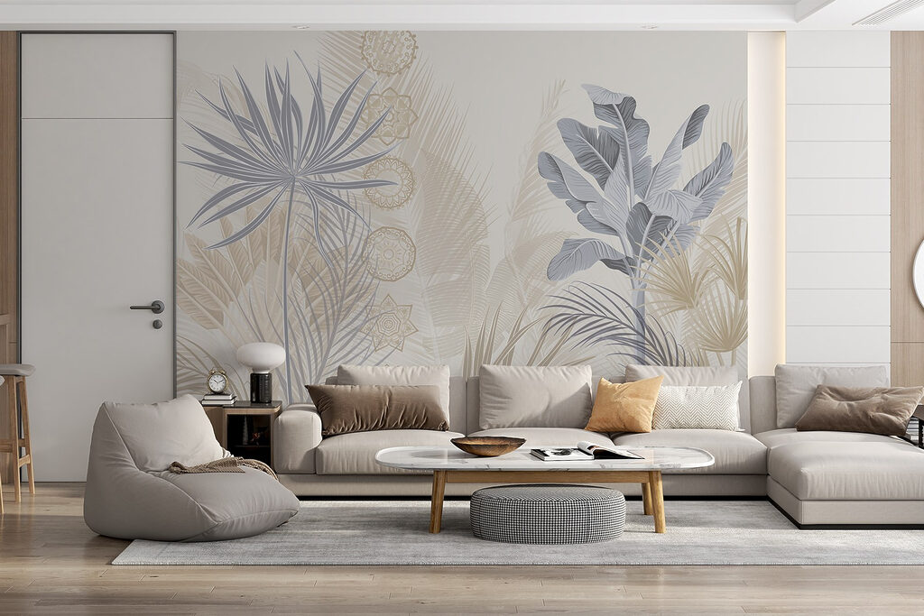 Exotic leaves in soft pastel tones