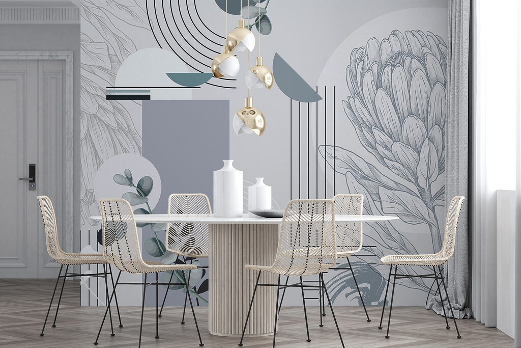 Wallpaper with a flower and leaves