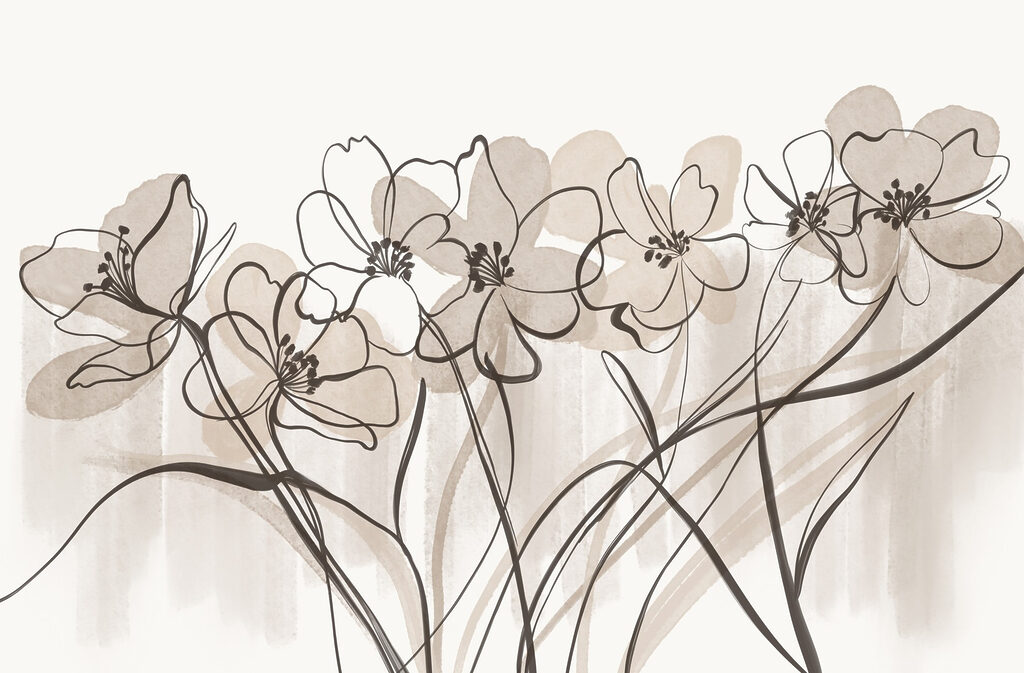 Line of flowers on a white background