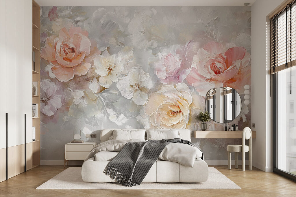 Painting of flowers on a white surface Painting of flowers on a white surface