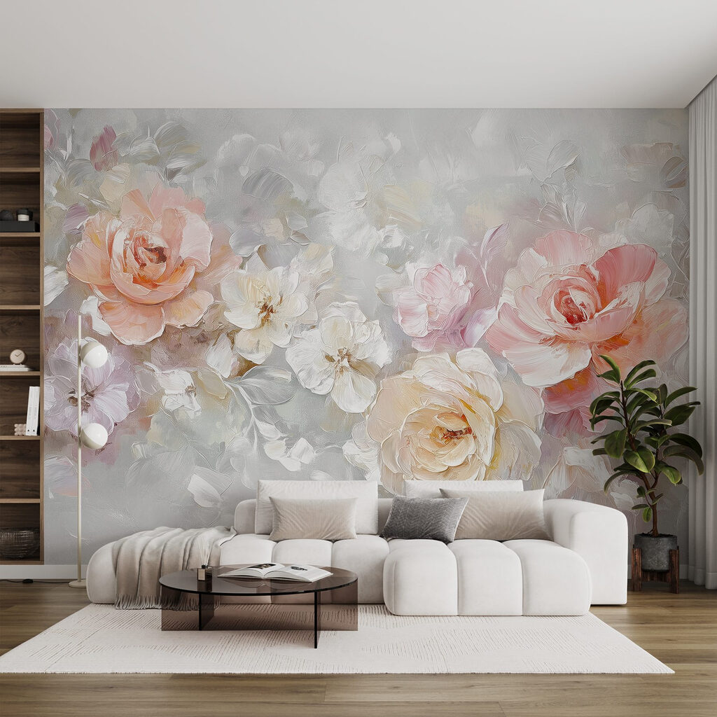 Painting of flowers on a white surface Painting of flowers on a white surface