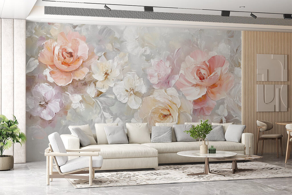 Painting of flowers on a white surface Painting of flowers on a white surface
