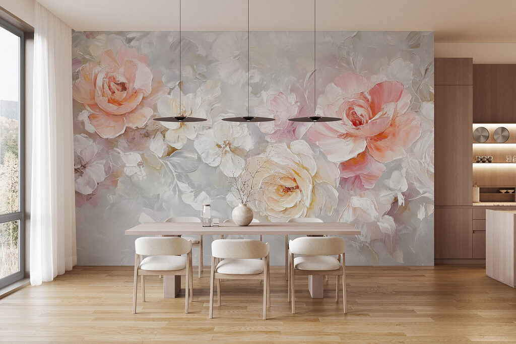 Painting of flowers on a white surface Painting of flowers on a white surface