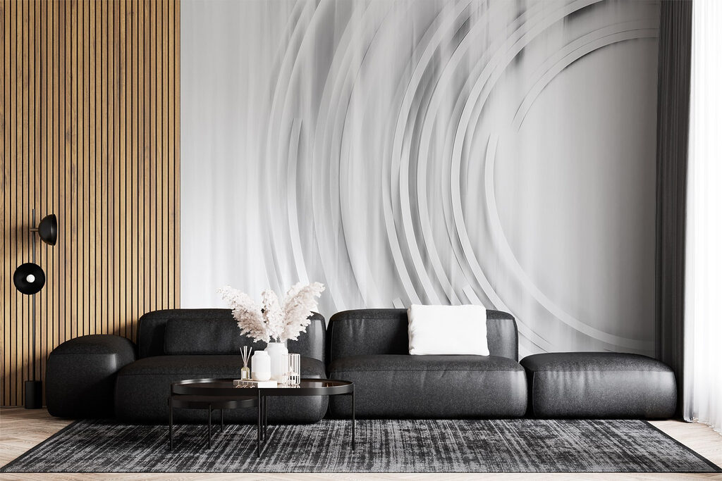 White and grey background with circles