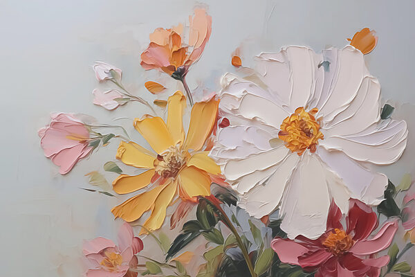 Painting of flowers on a white surface Painting of flowers on a white surface