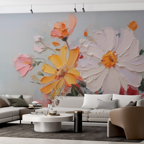 Painting of flowers on a white surface Painting of flowers on a white surface