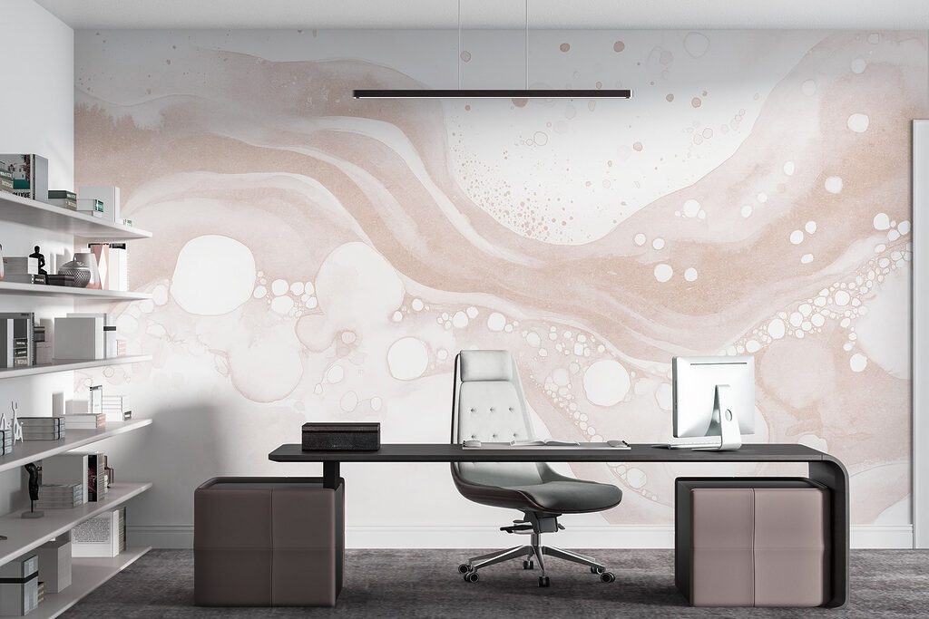 White and brown liquid with white circles and dots