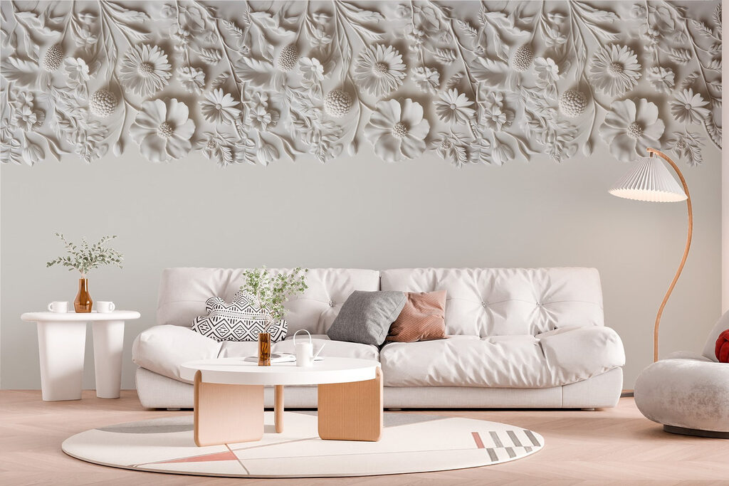 White floral design on a wall White floral design on a wall