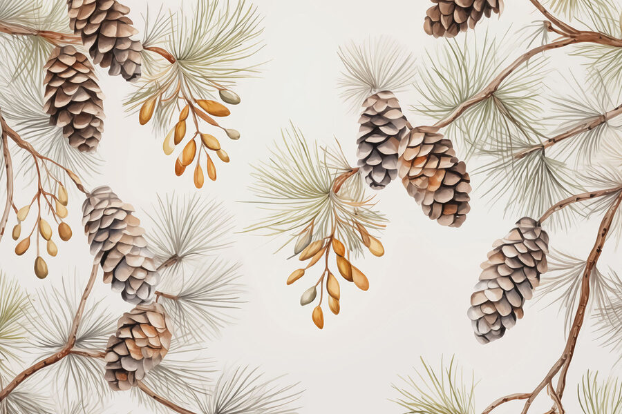 Wall murals Pattern of pine cones and needles - Image 3