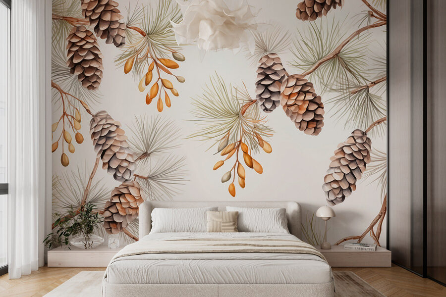 Wall murals Pattern of pine cones and needles