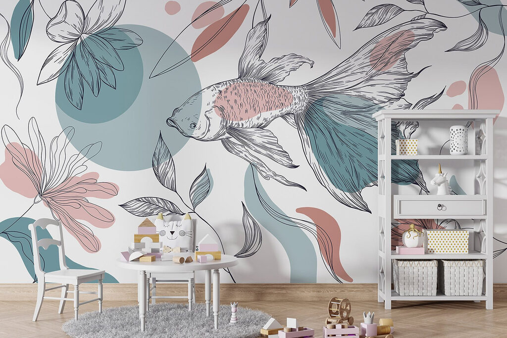 Fish and plants with circles and dots