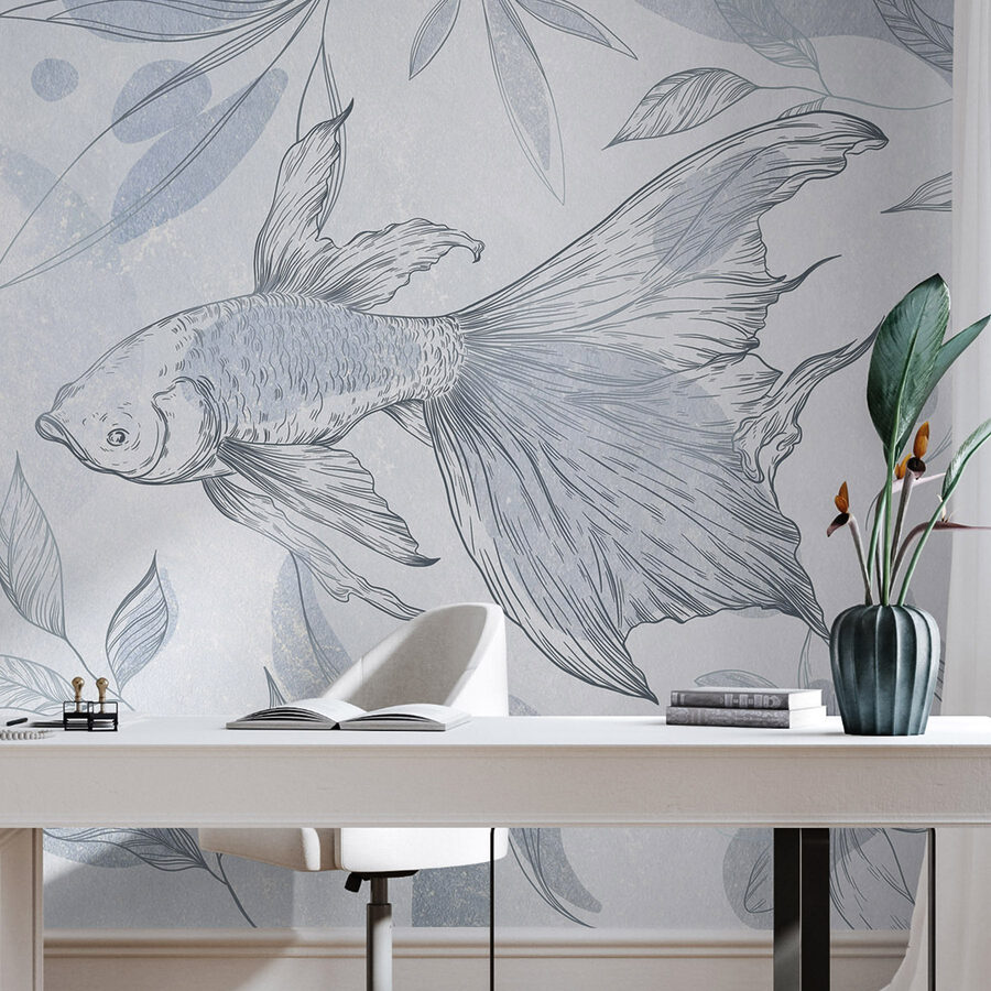 Wall murals Drawing of a fish and plants - Image 5