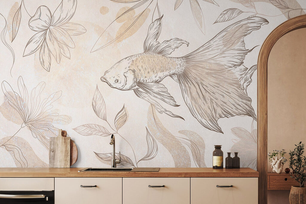 Elegant fish among floral designs Elegant fish among floral designs