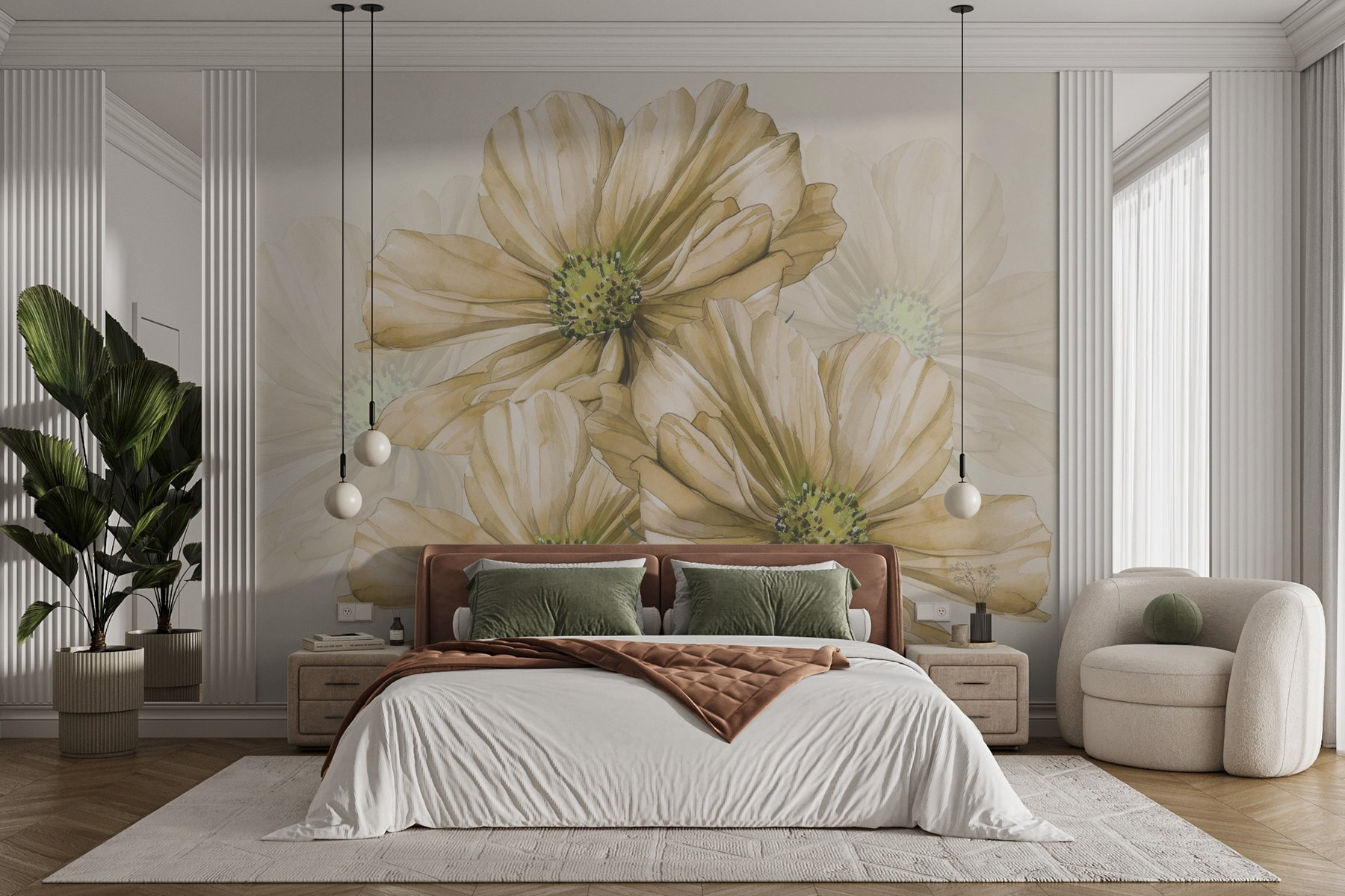 Group of flowers with green center