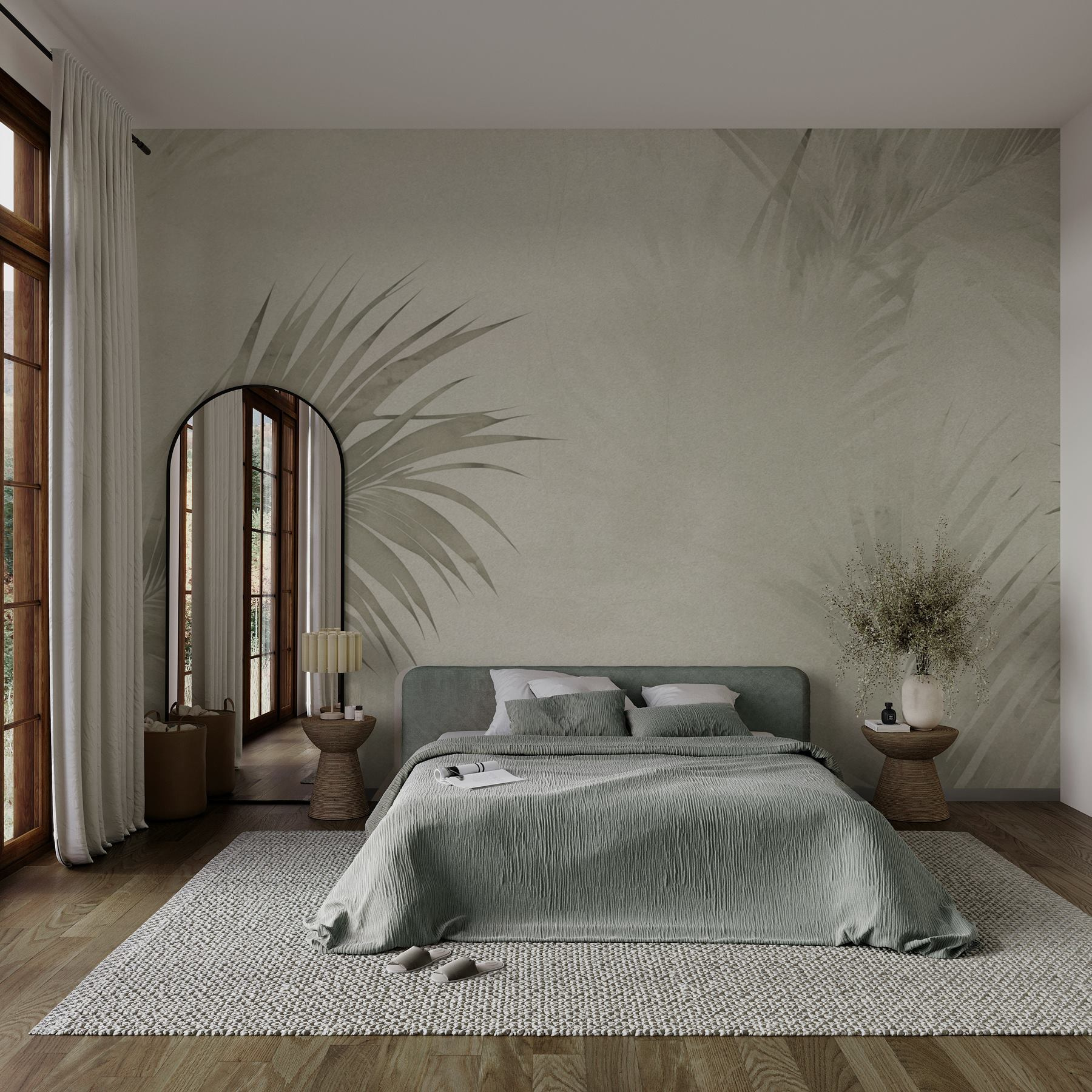 Soft palm leaves on a muted background