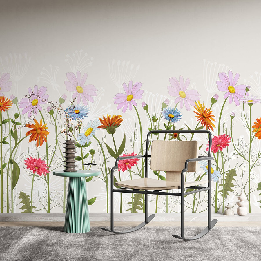 Wall murals Row of colorful flowers