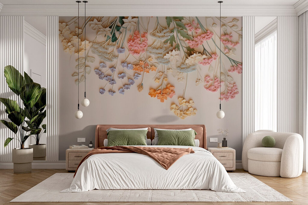 Group of flowers on a white surface