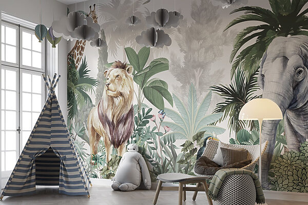 Wallpaper with animals and birds