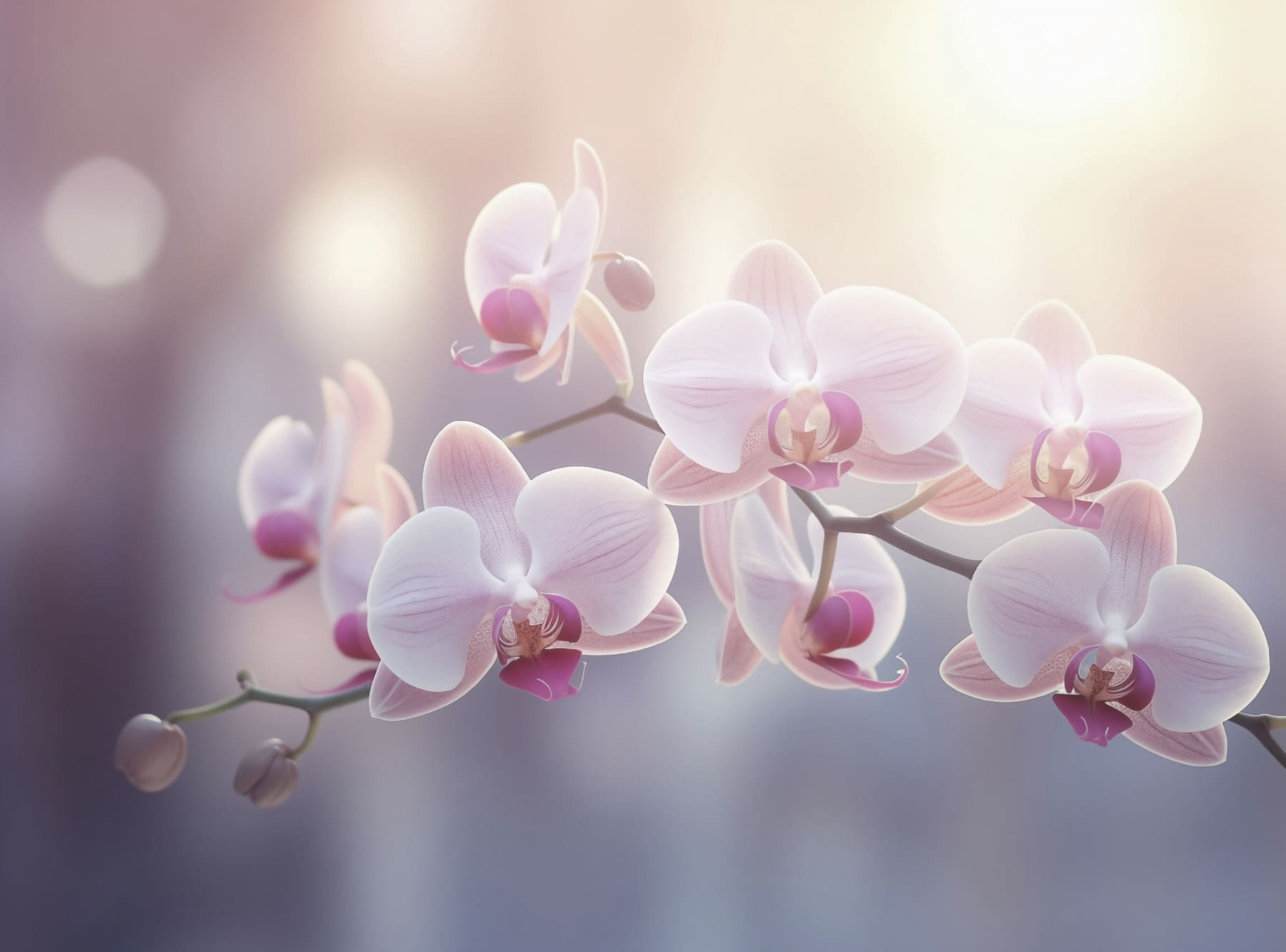 Delicate blooms in soft sunlight