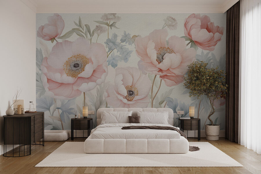 Wall murals Painting of flowers on a wall