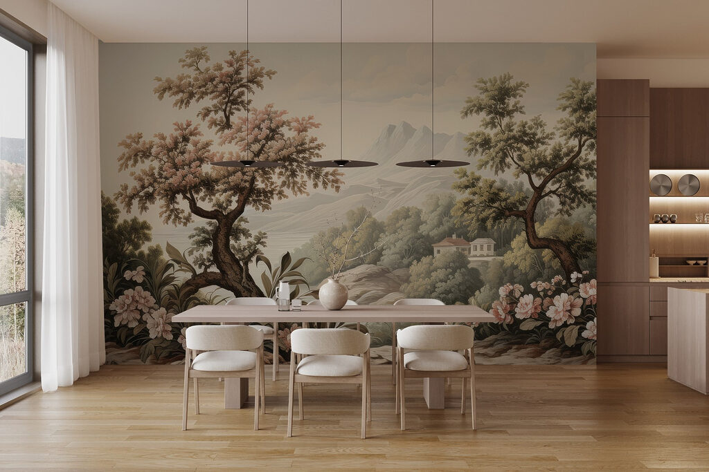 Landscape with trees and flowers