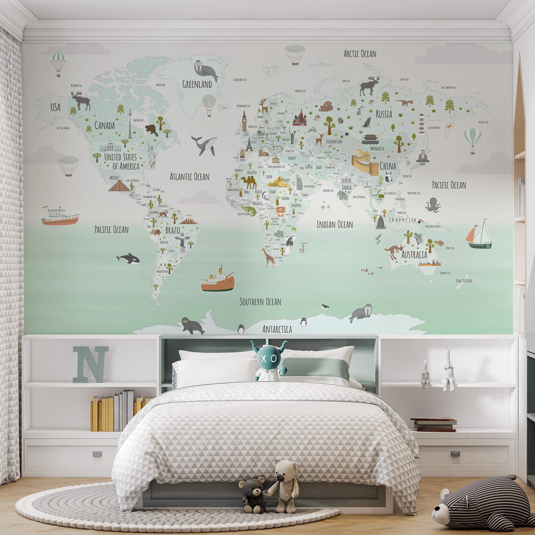 Map of the world with animals Map of the world with animals