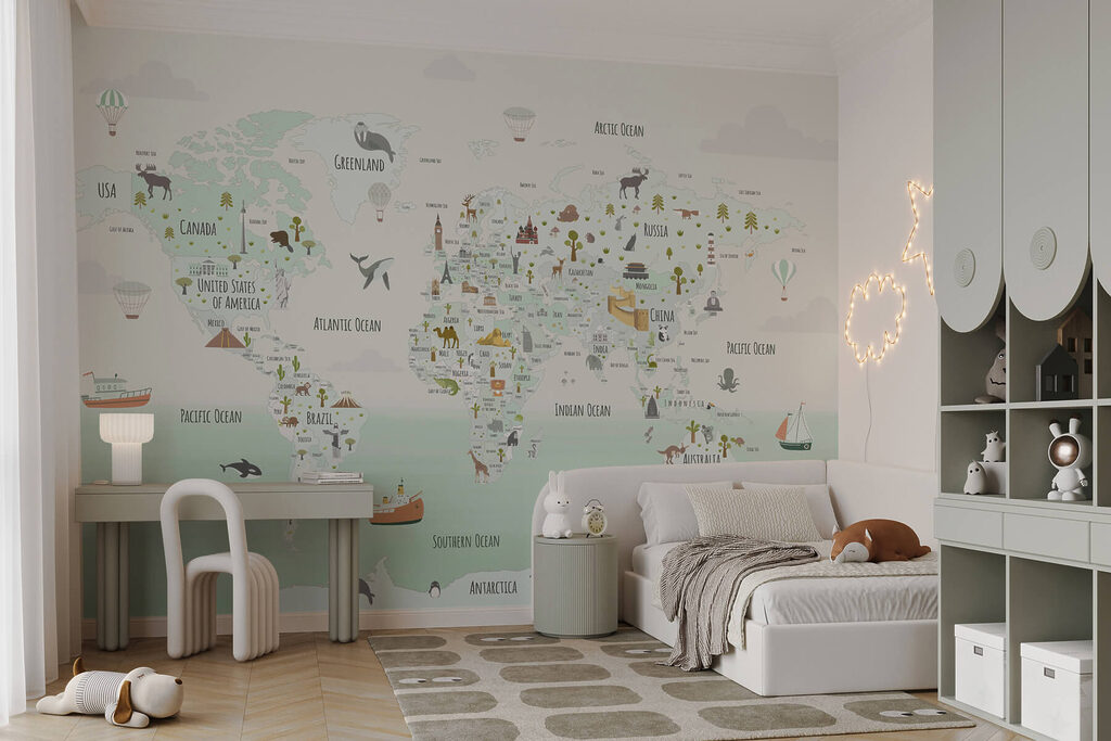 Map of the world with animals Map of the world with animals