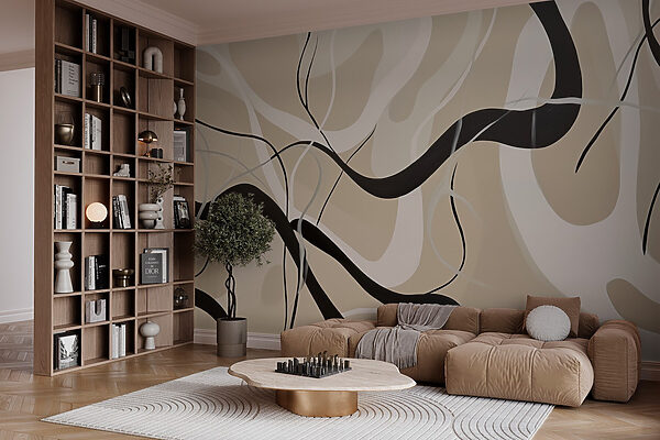 Black and white swirls on a tan background Black and white swirls on a tan background