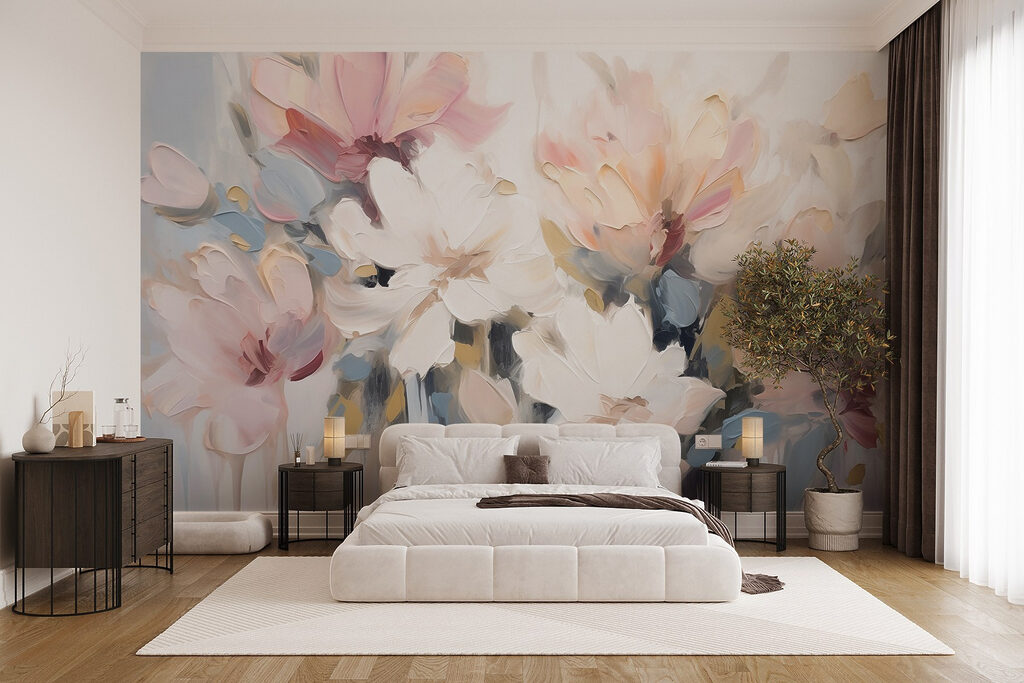 Painting of flowers on a white surface Painting of flowers on a white surface