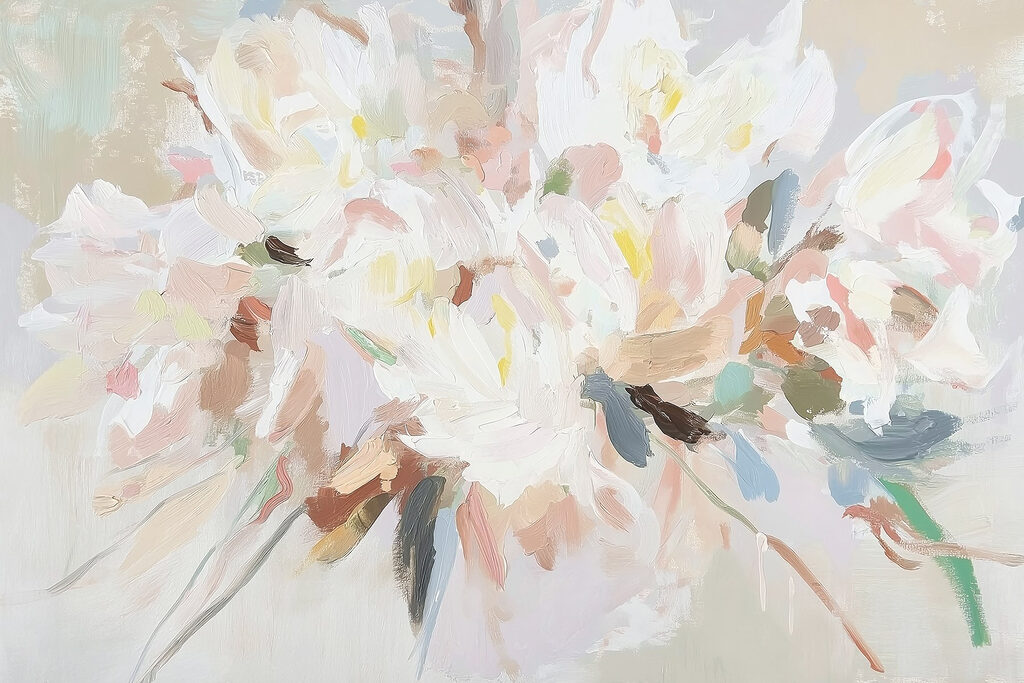 Painting of flowers on a white surface Painting of flowers on a white surface