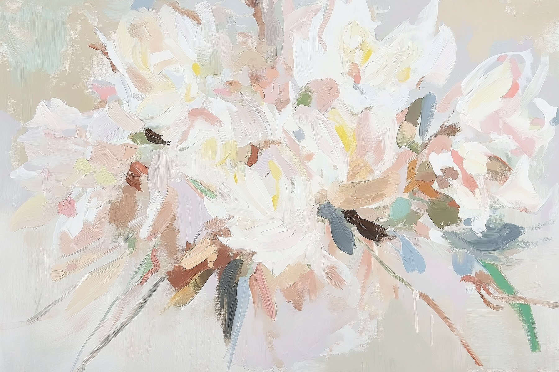 Painting of flowers on a white surface Painting of flowers on a white surface