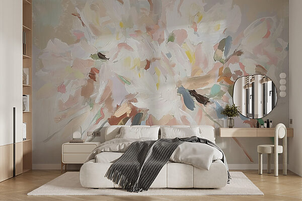 Painting of flowers on a white surface Painting of flowers on a white surface