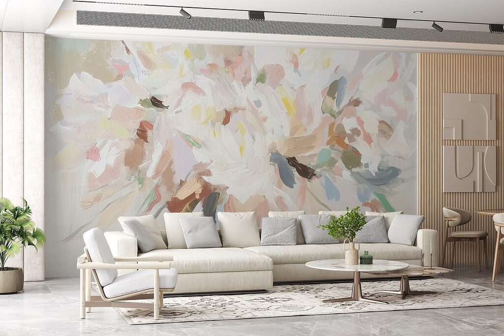 Painting of flowers on a white surface Painting of flowers on a white surface