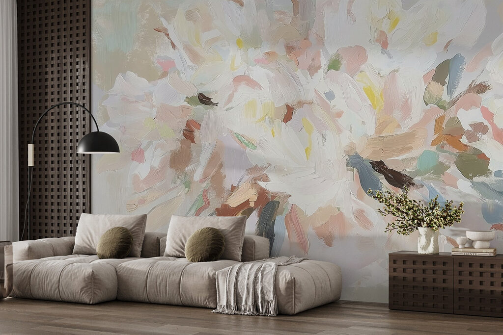 Painting of flowers on a white surface Painting of flowers on a white surface