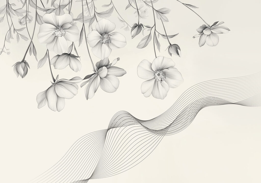 Wall murals Delicate blooms with flowing lines Wall murals Delicate blooms with flowing lines