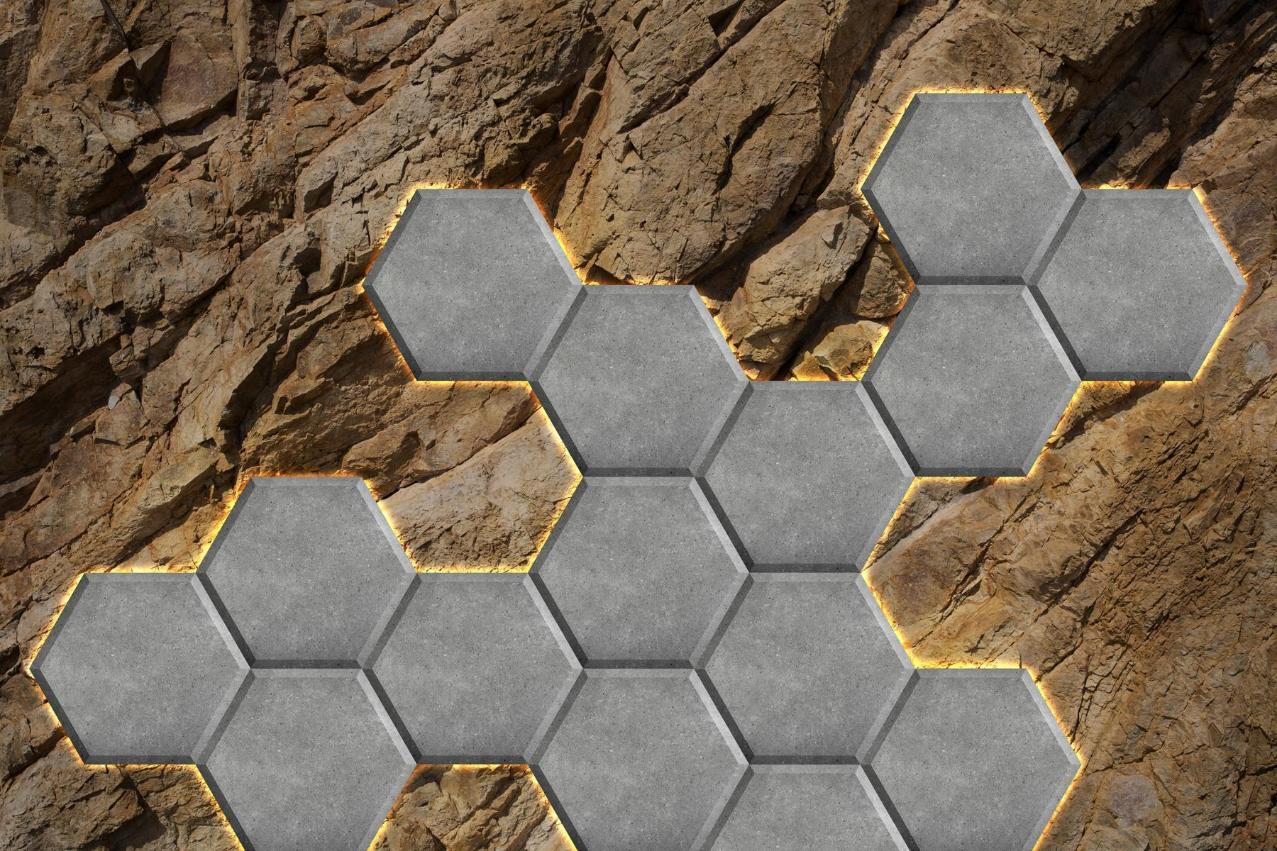 Stone hexagons on a rock Stone hexagons on a rock