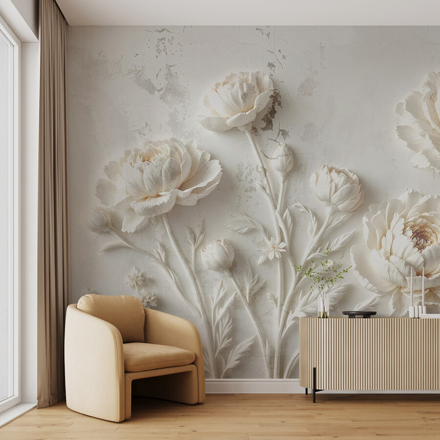 White flower carving on a wall