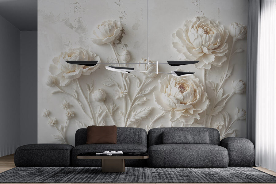 White flower carving on a wall