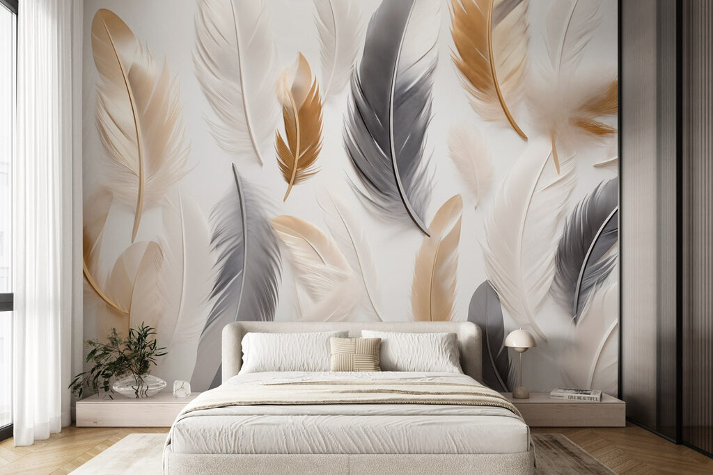 Group of feathers on a white surface