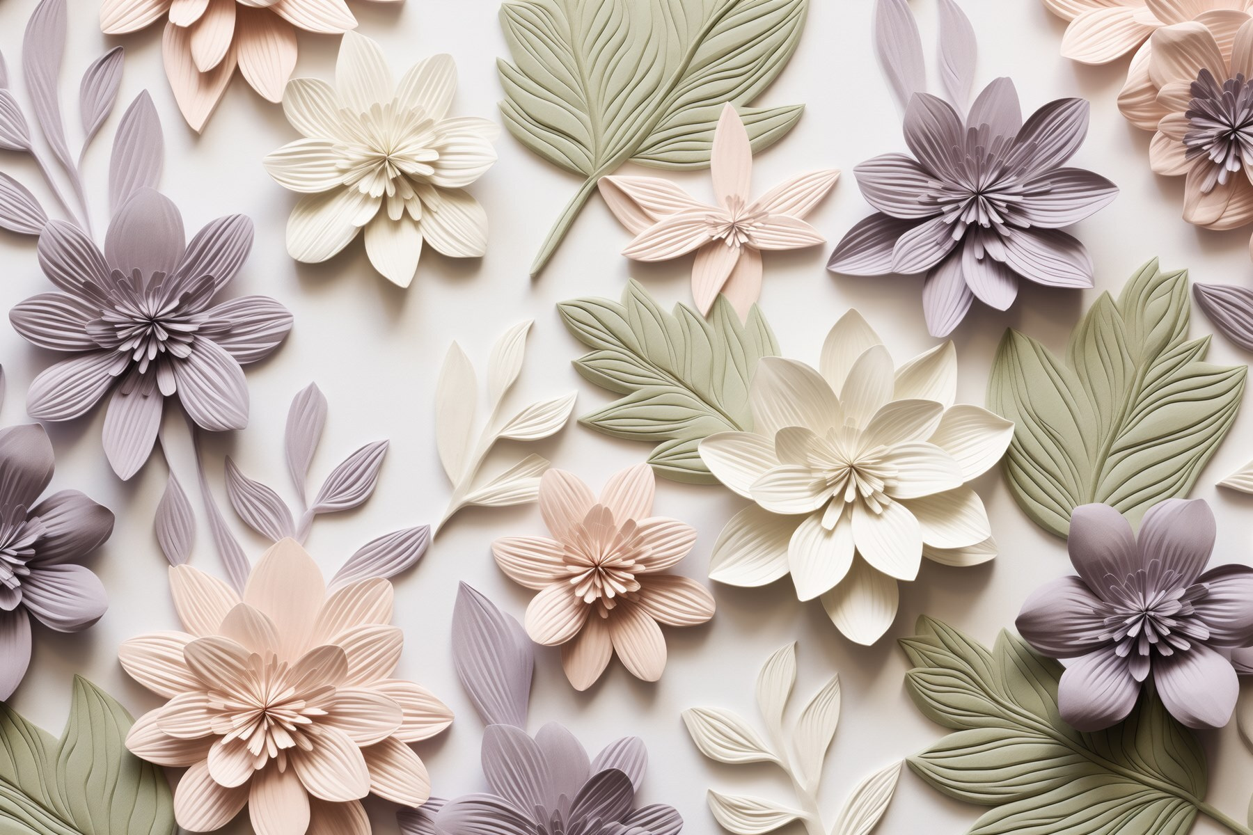 Group of flowers and leaves