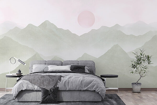 Wall murals Wall murals Mountain range with a sun in the distance (SKU: w03547)