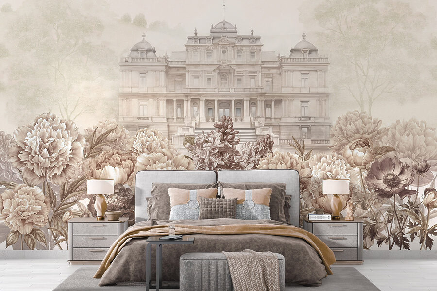 Wall murals Large white building with flowers