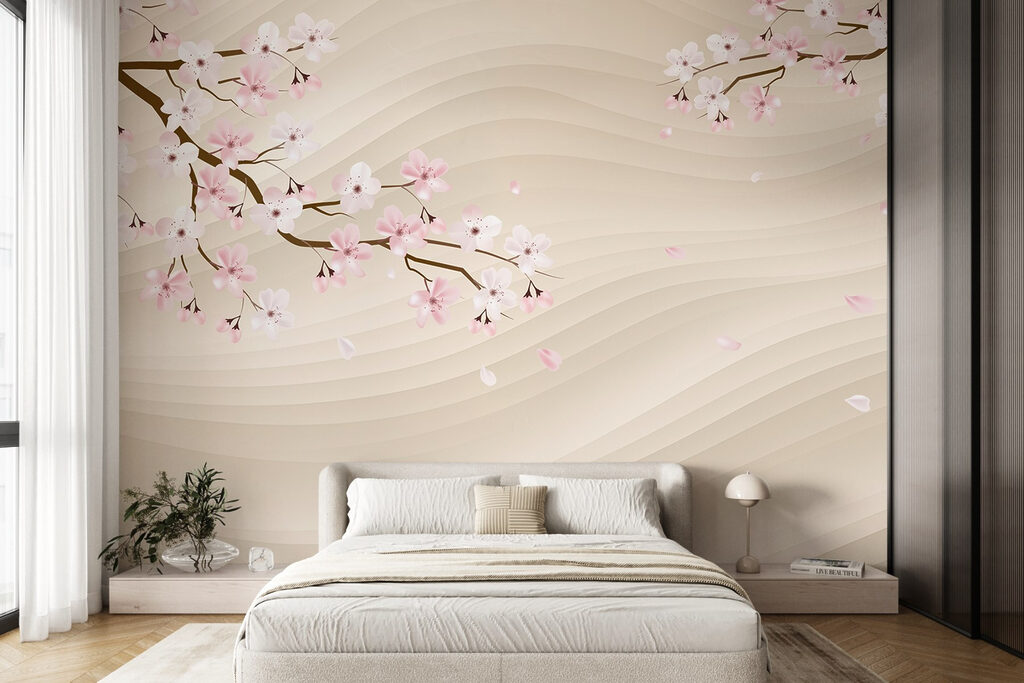 Tree branch with white and pink flowers Tree branch with white and pink flowers