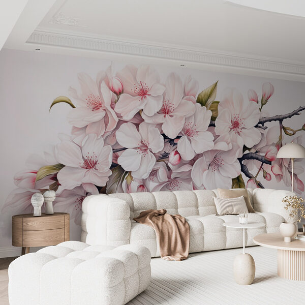 Wall murals Painting of white flowers on a branch (SKU: w08962) Wall murals Wall murals Painting of white flowers on a branch (SKU: w08962)